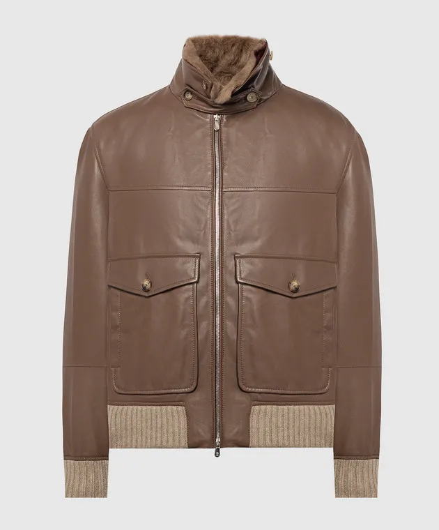 Brunello Cucinelli Brown leather jacket with fur