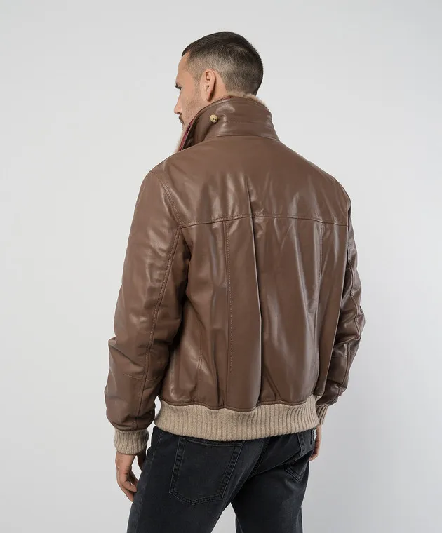 Brunello Cucinelli Brown leather jacket with fur