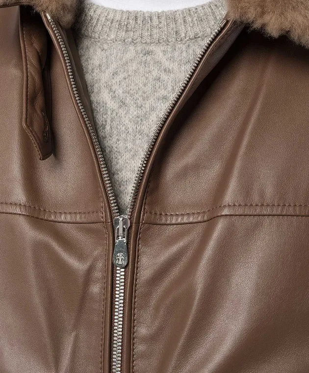 Brunello Cucinelli Brown leather jacket with fur