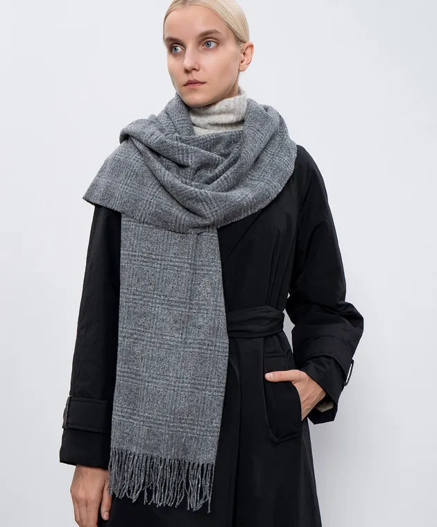 Brunello Cucinelli Gray stole with silk and wool check