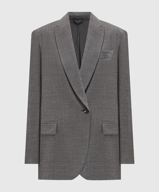 Brunello Cucinelli Gray wool jacket with monil chain