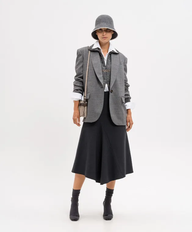 Brunello Cucinelli Gray wool jacket with monil chain