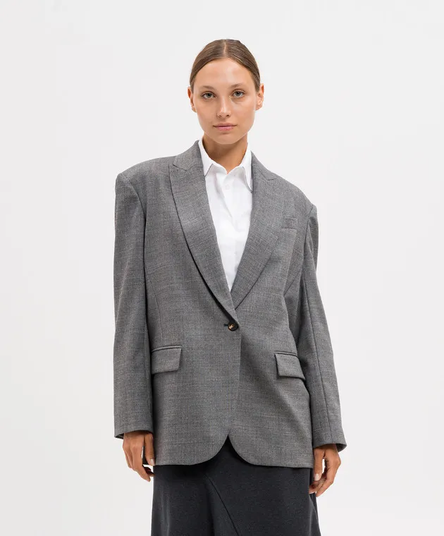 Brunello Cucinelli Gray wool jacket with monil chain