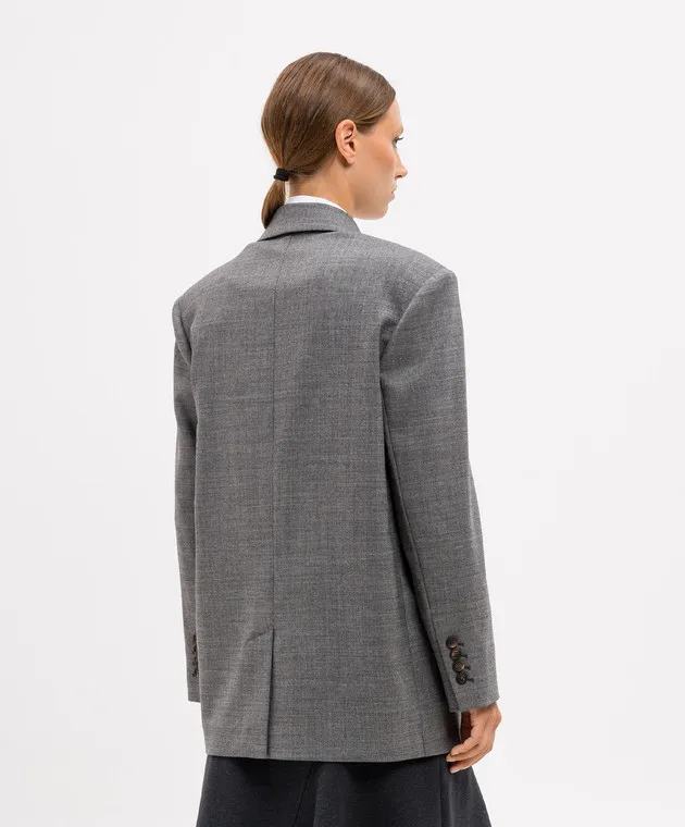 Brunello Cucinelli Gray wool jacket with monil chain