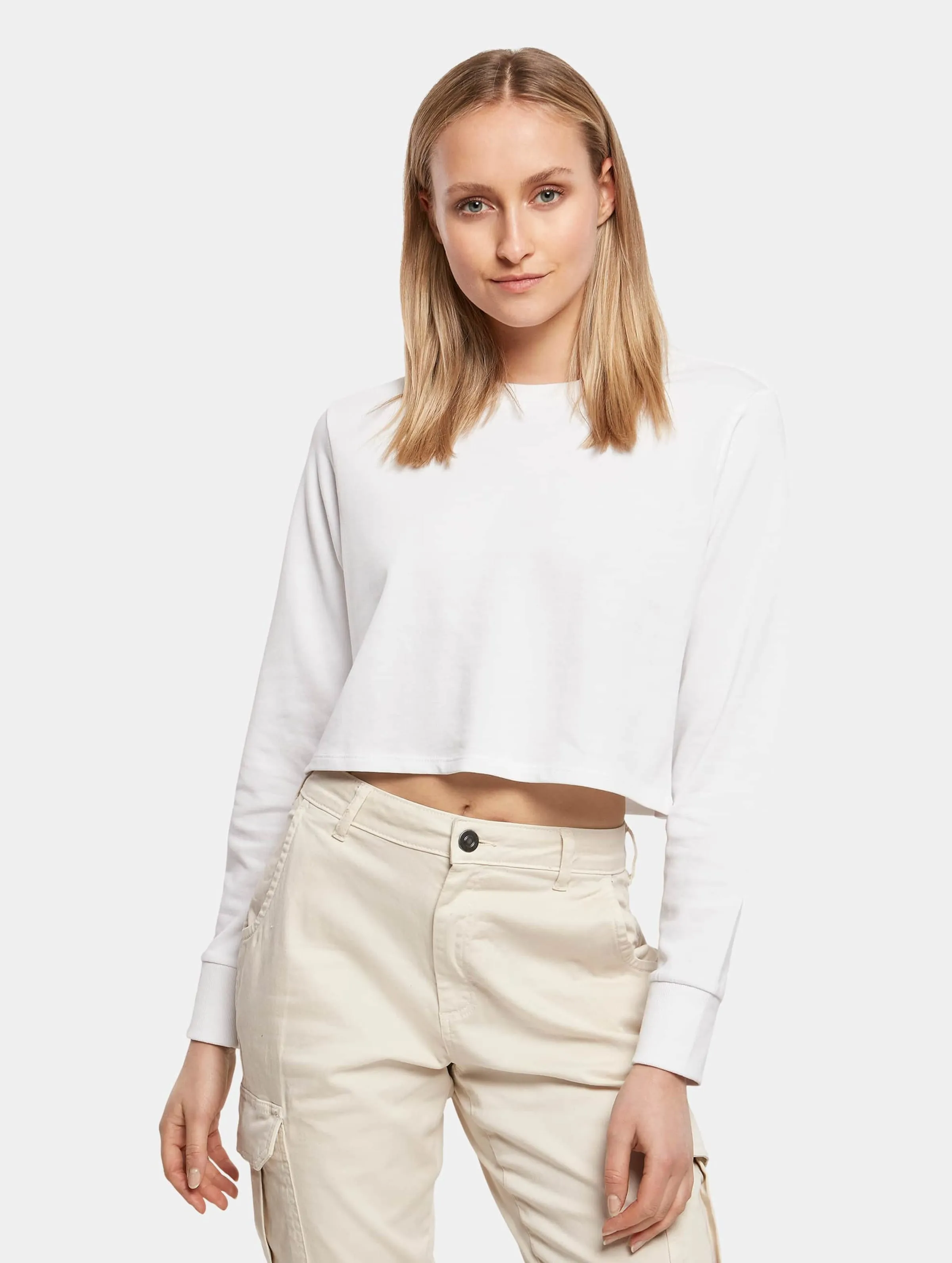 Build Your Brand Ladies Terry Cropped Crew