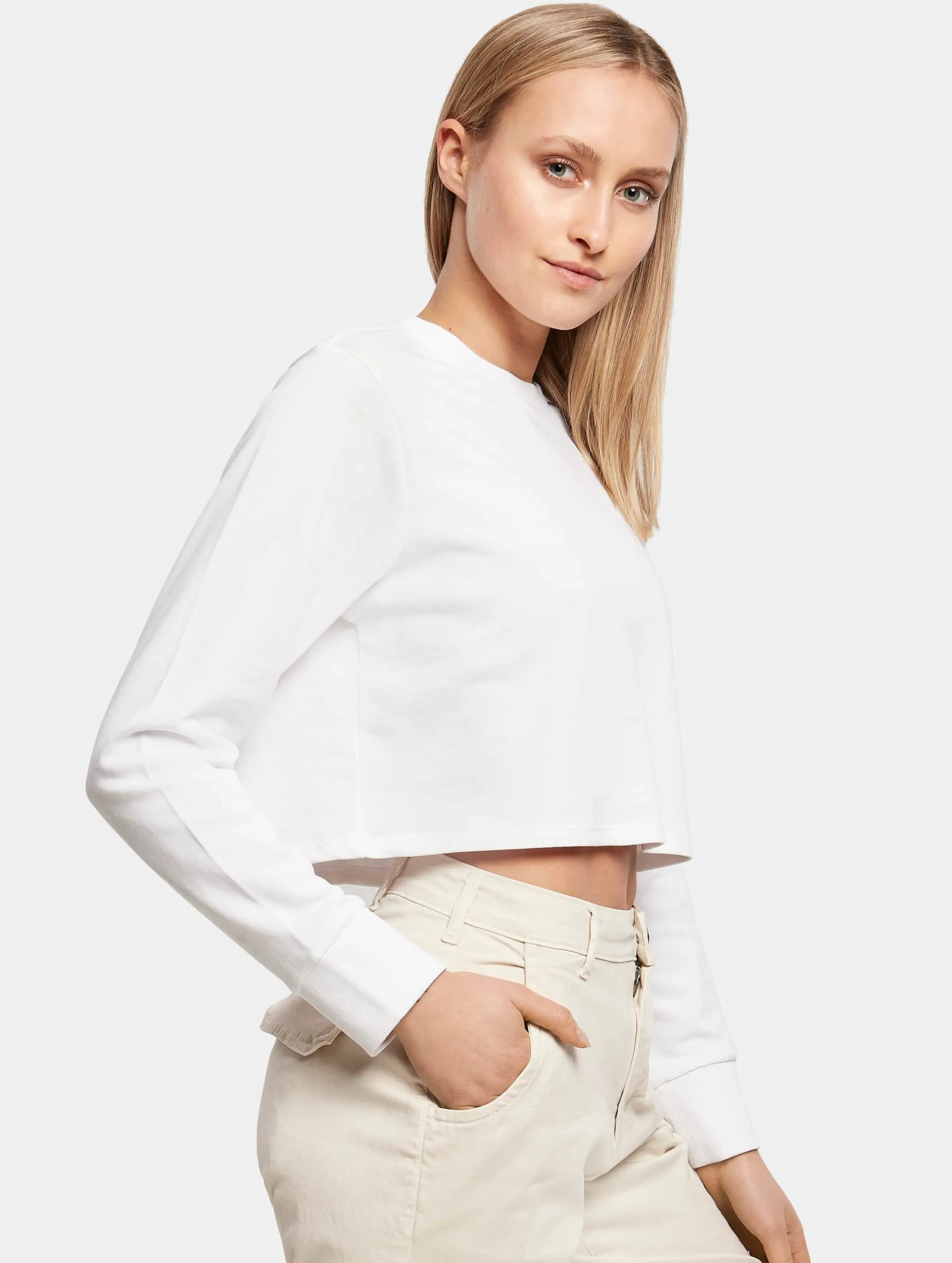 Build Your Brand Ladies Terry Cropped Crew