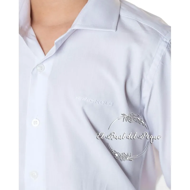 Camisa Blanca Niño Cutaway Fil a Fil Spagnolo