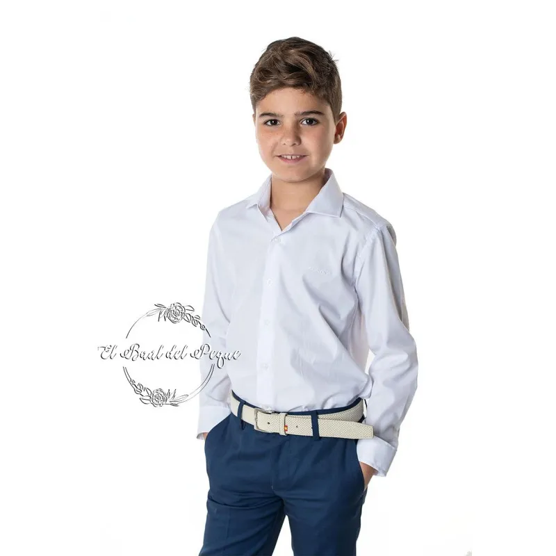 Camisa Blanca Niño Cutaway Fil a Fil Spagnolo