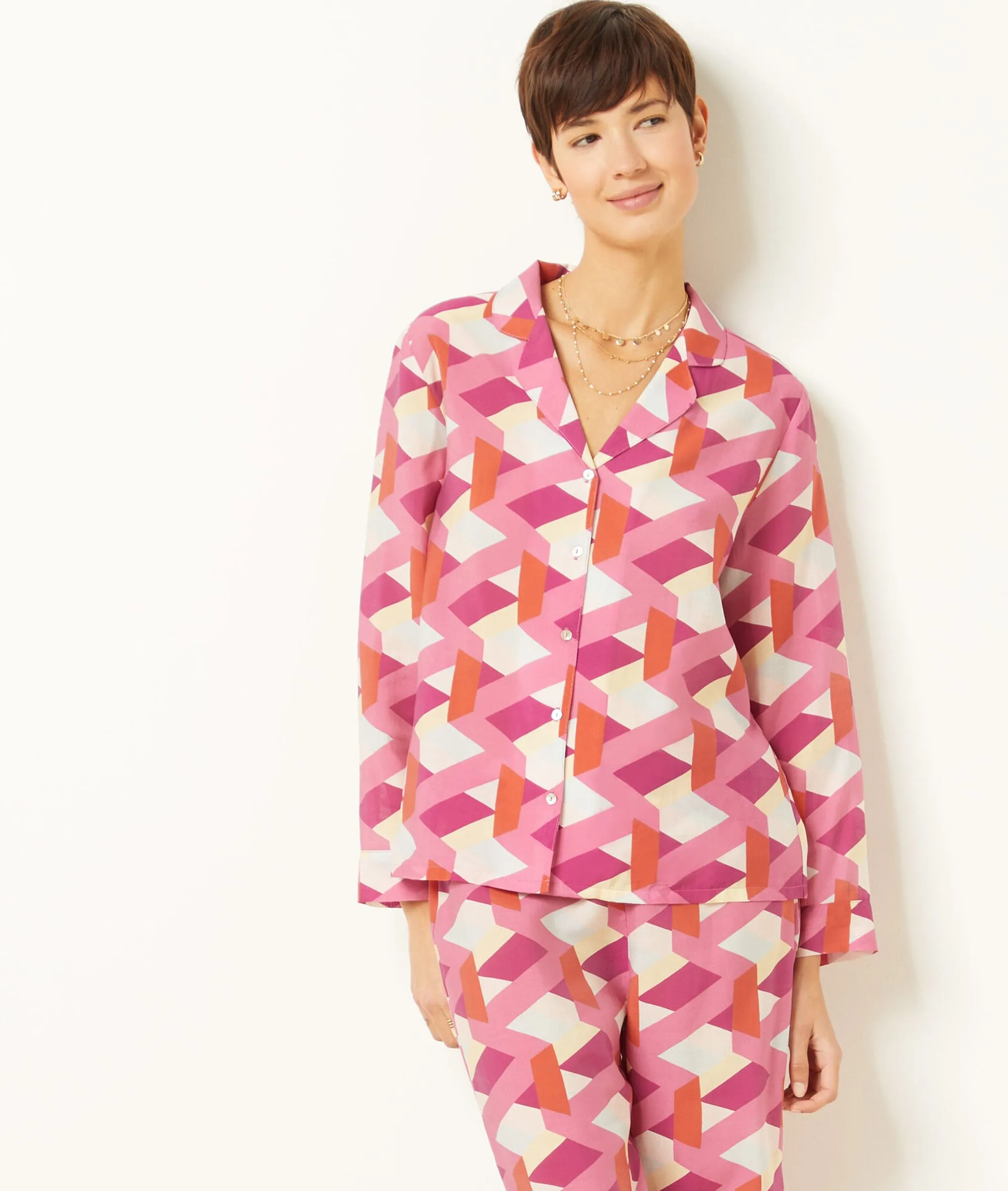 CAMISA PIJAMA ESTAMPADA DE SATéN ETAM X ELISE CHALMIN TERRACOTTA  ETAM