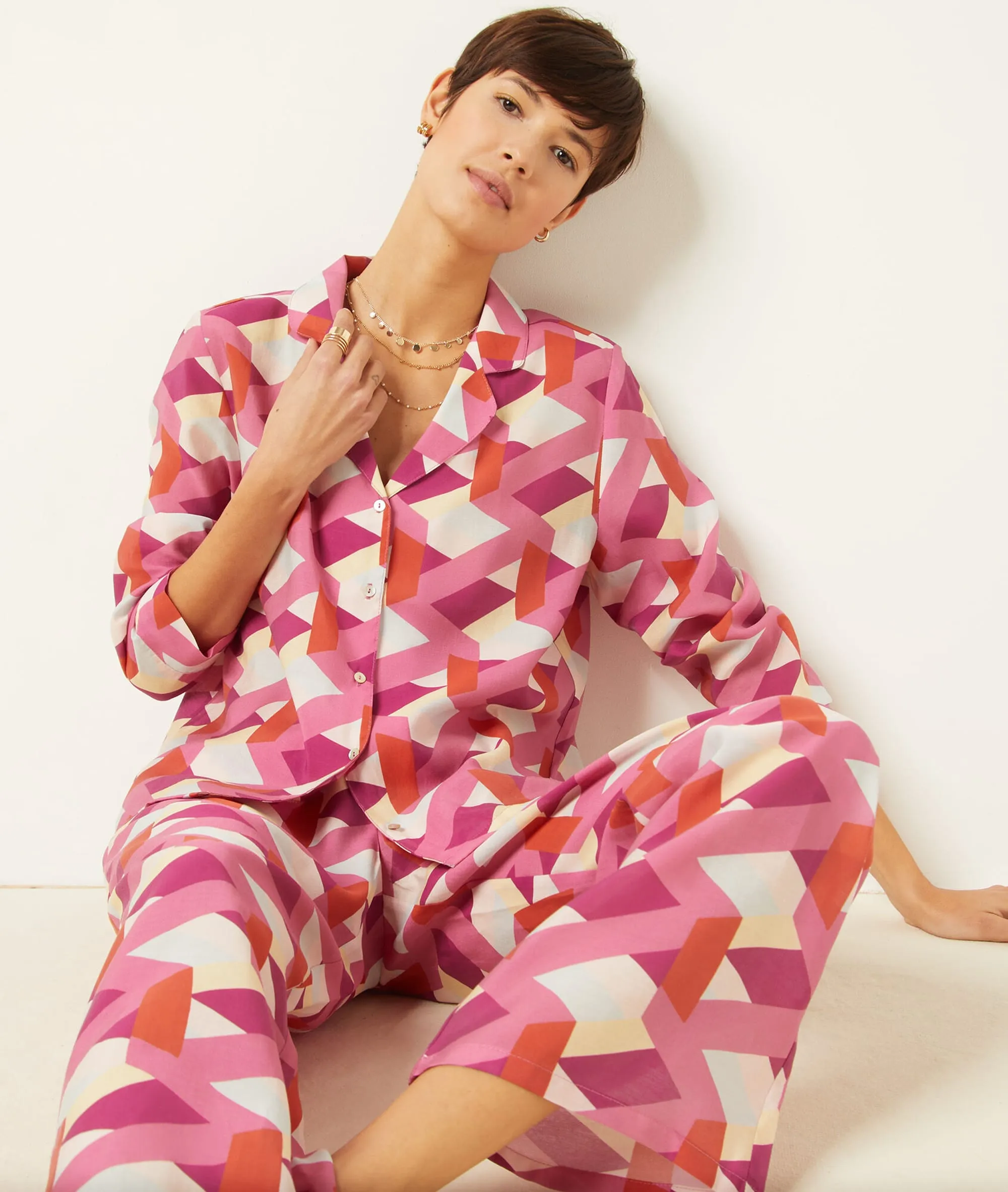 CAMISA PIJAMA ESTAMPADA DE SATéN ETAM X ELISE CHALMIN TERRACOTTA  ETAM