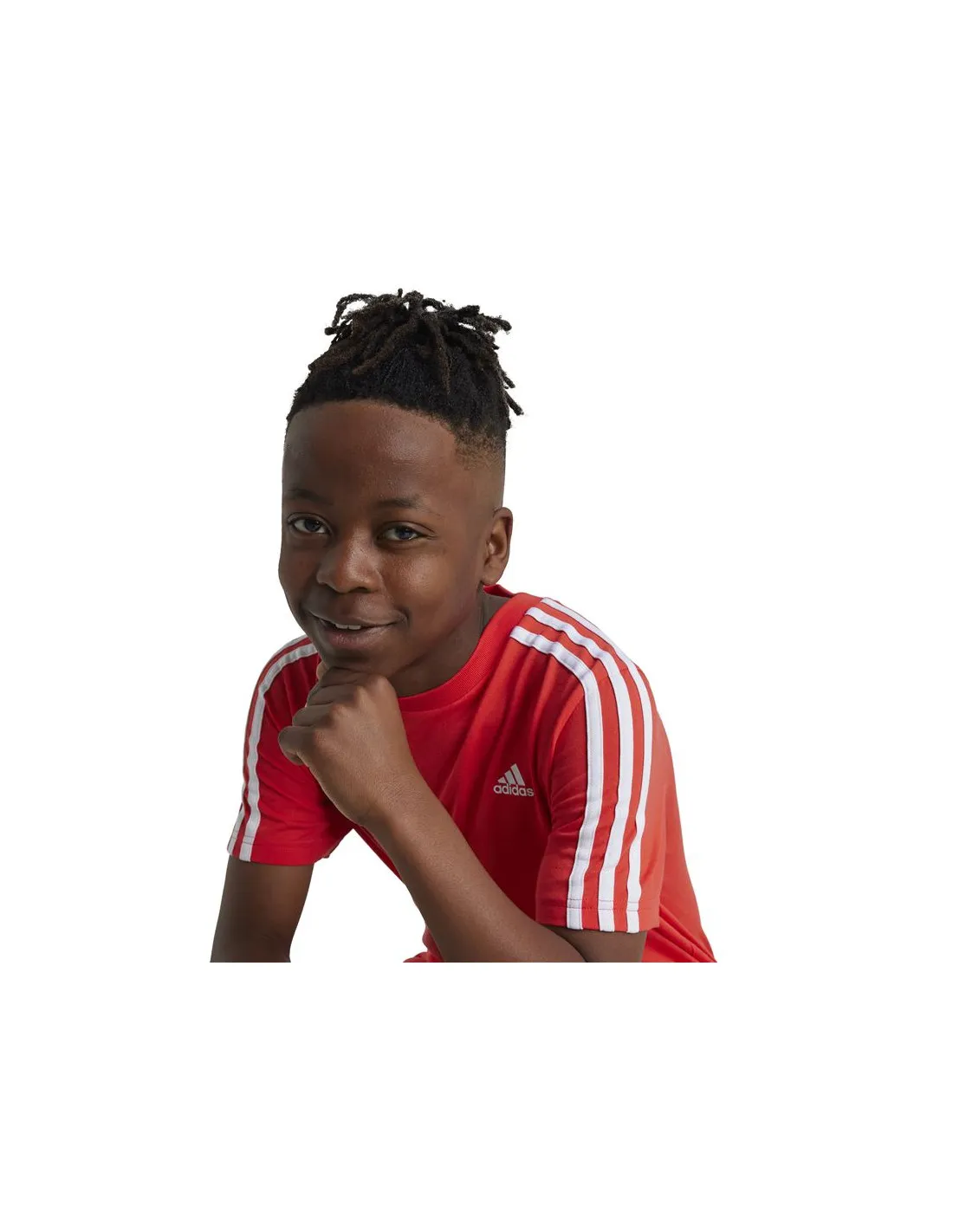 Camiseta adidas Essentials 3 Bandas Cotton Infantil Rojo