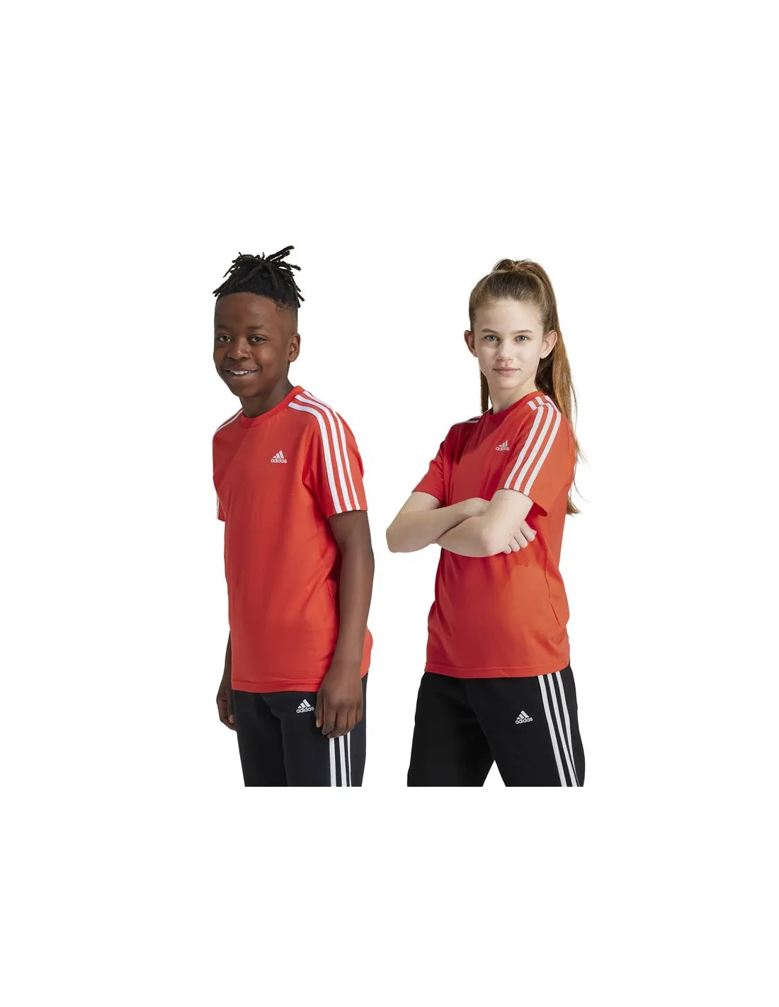 Camiseta adidas Essentials 3 Bandas Cotton Infantil Rojo
