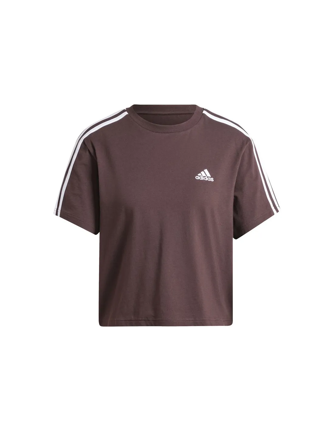 Camiseta adidas Essentials 3 Bandas Single Jersey Cropped Top Mujer Marrón
