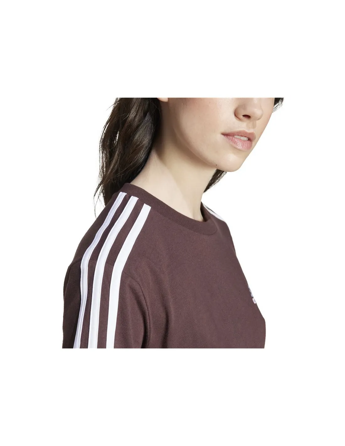 Camiseta adidas Essentials 3 Bandas Single Jersey Cropped Top Mujer Marrón