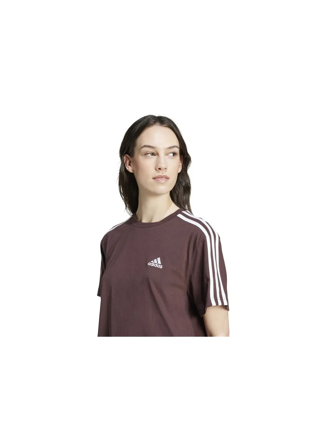 Camiseta adidas Essentials 3 Bandas Single Jersey Cropped Top Mujer Marrón