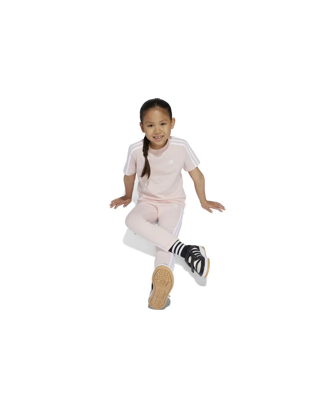 Camiseta adidas Little Essentials 3 Bandas Cotton Infantil Rosa