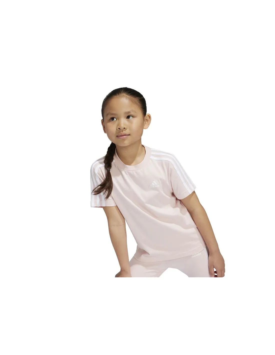 Camiseta adidas Little Essentials 3 Bandas Cotton Infantil Rosa