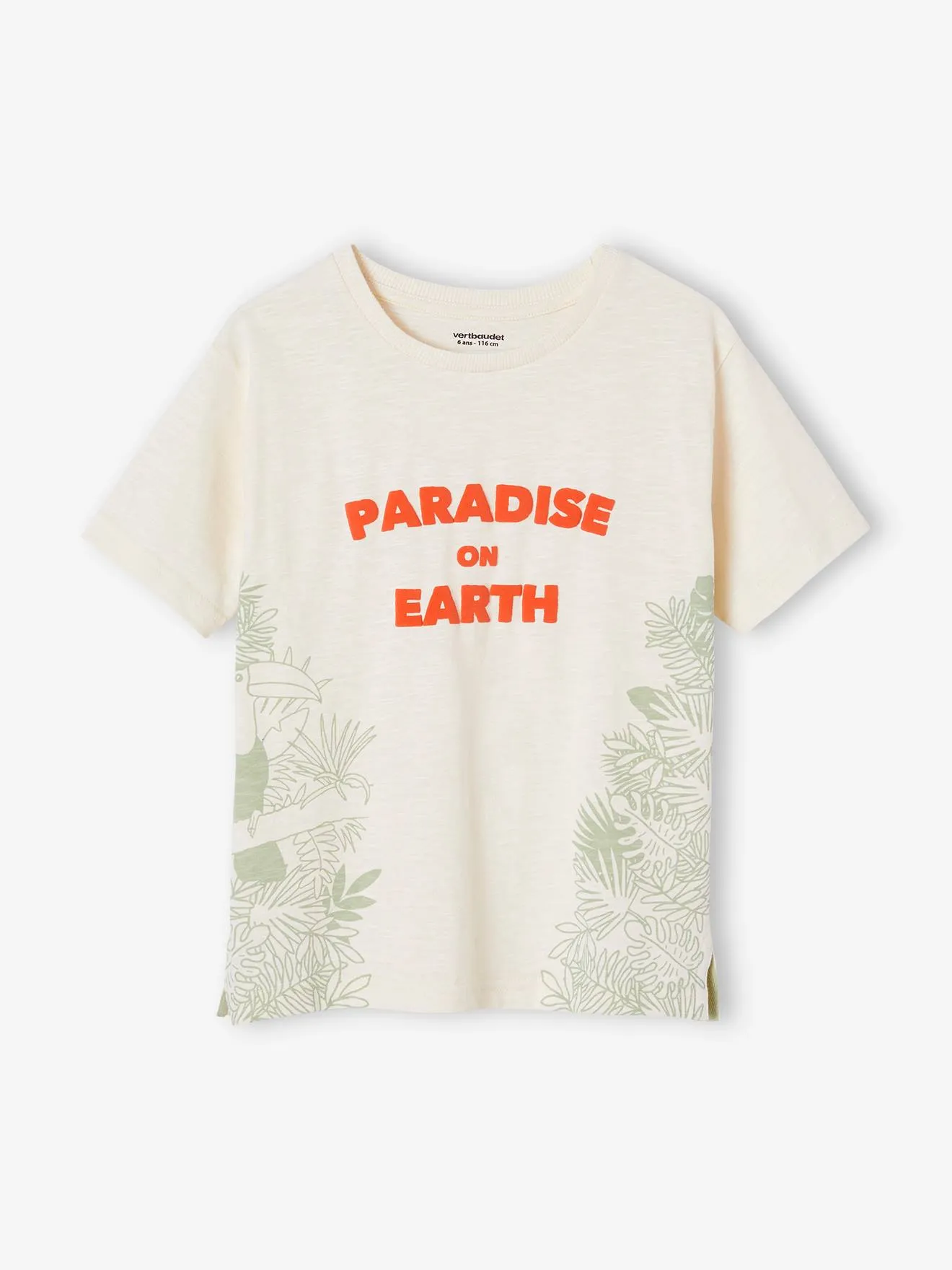 Camiseta con motivos exóticos y texto de tinta con relieve para niño