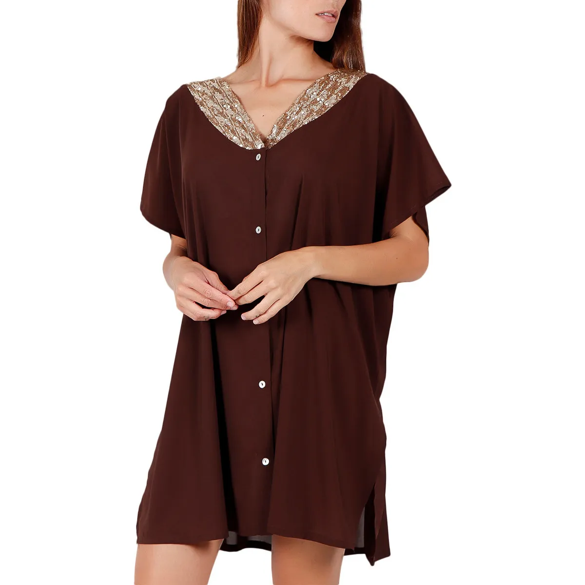 Camiseta de playa Bright Sequins chocolate