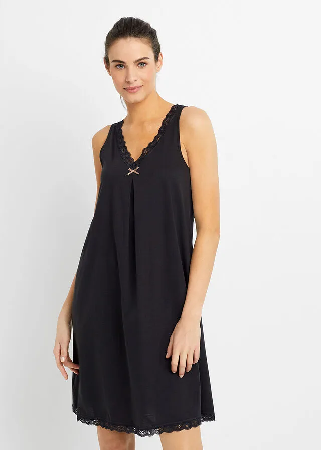 Camisón de viscosa Negro