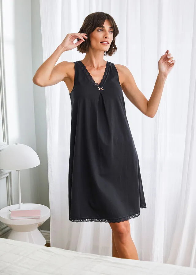 Camisón de viscosa Negro