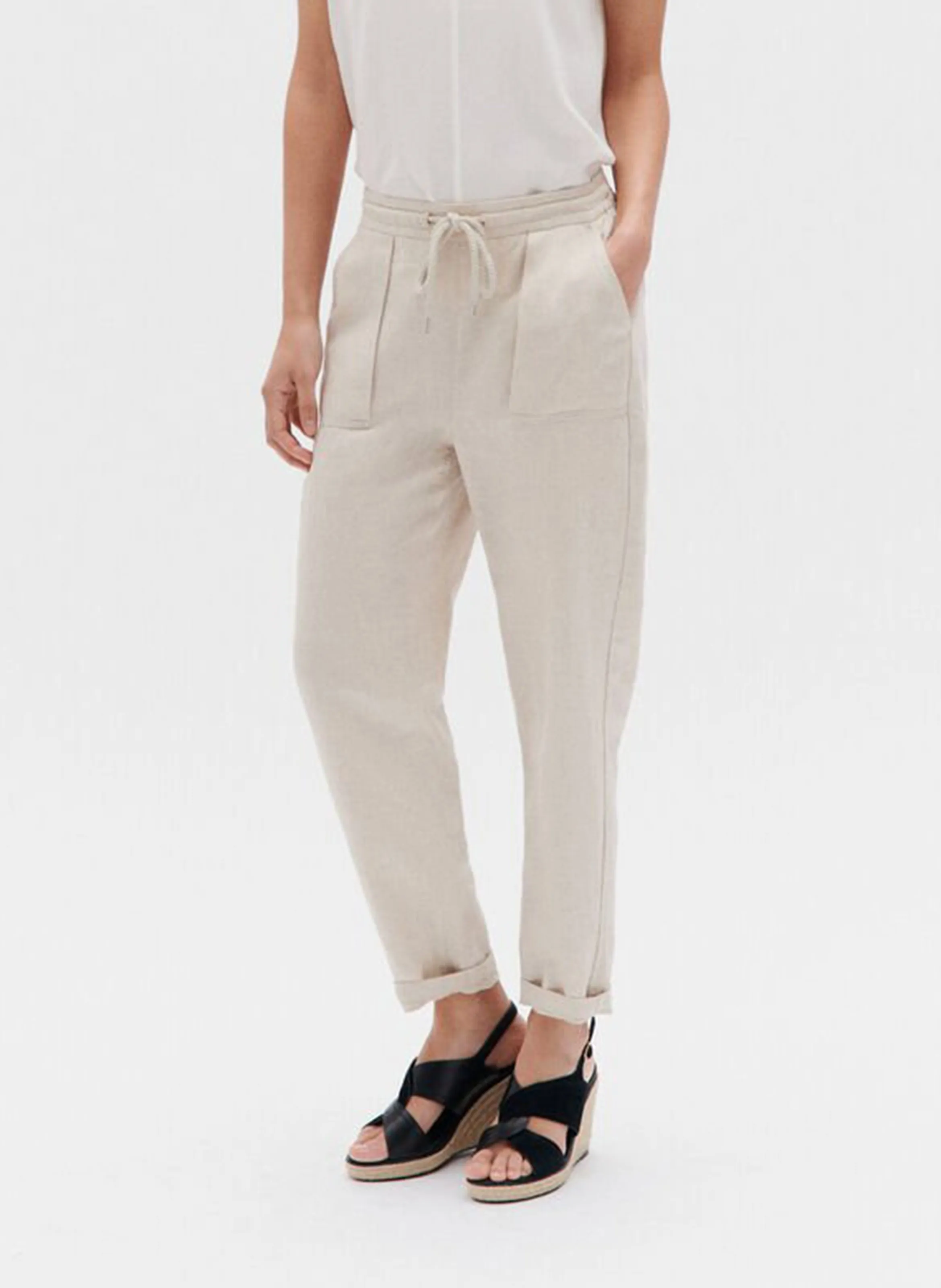 CAROLL IGNACE  PANTALóN RECTO DE ALGODóN Y LINO EN BEIGE