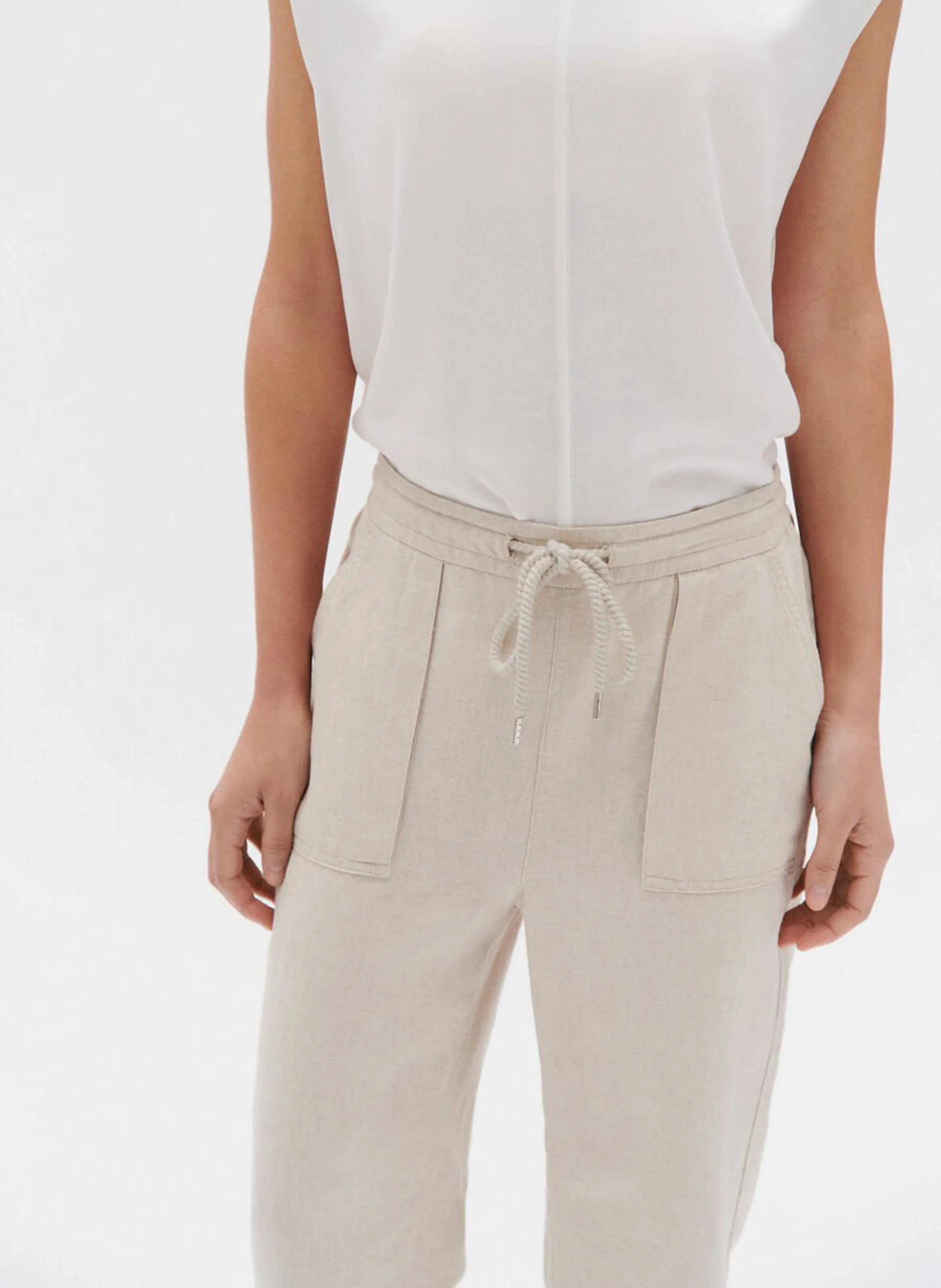 CAROLL IGNACE  PANTALóN RECTO DE ALGODóN Y LINO EN BEIGE