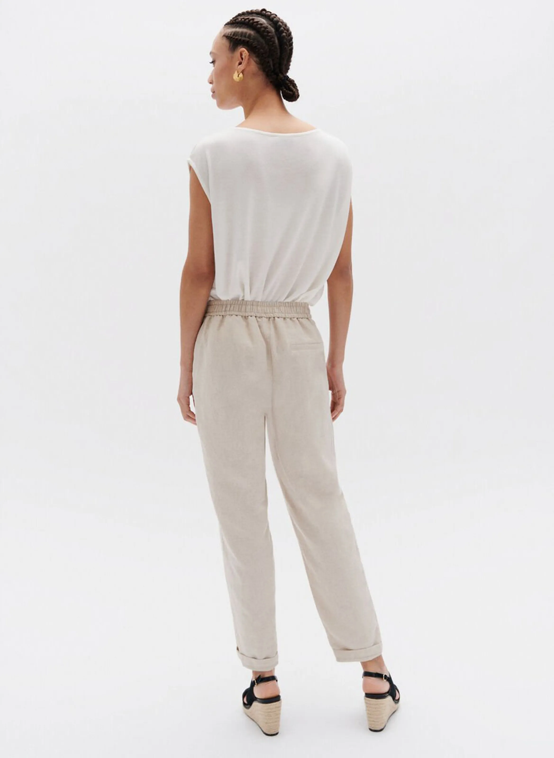 CAROLL IGNACE  PANTALóN RECTO DE ALGODóN Y LINO EN BEIGE