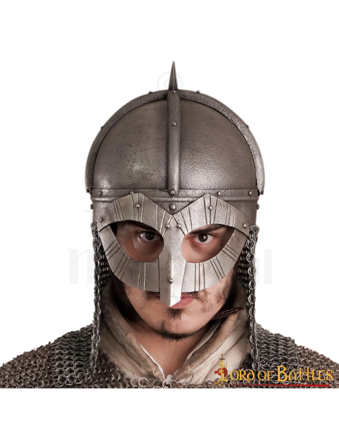 Casco vikingo modelo Gjermundbu, con forro de cuero