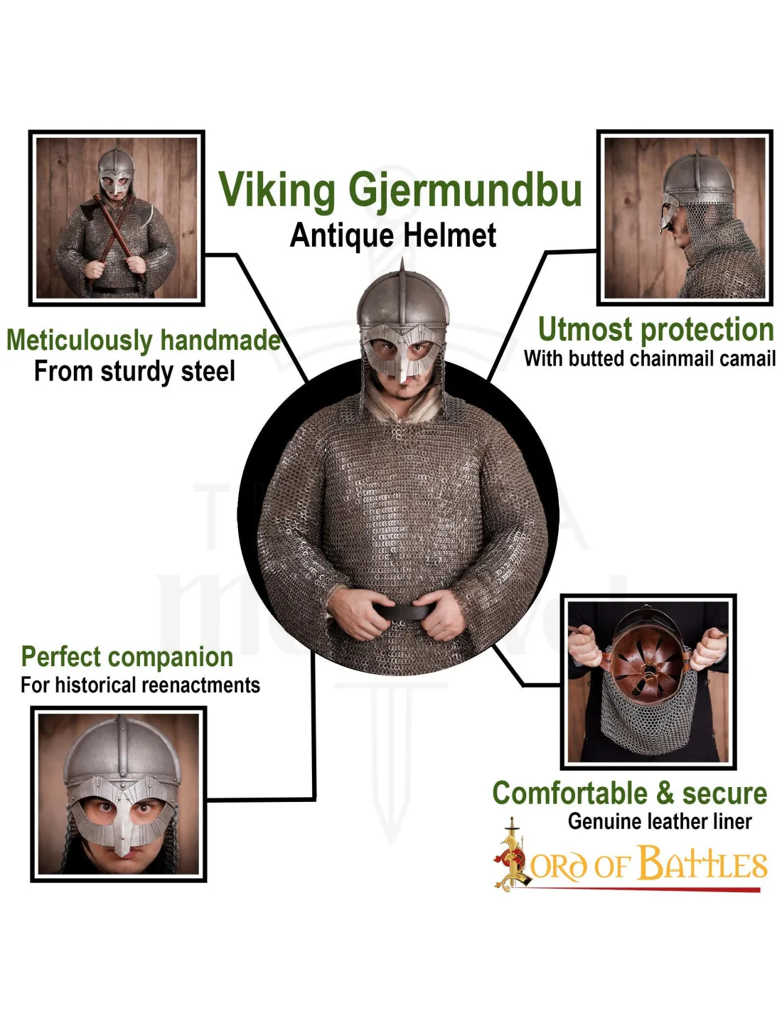 Casco vikingo modelo Gjermundbu, con forro de cuero