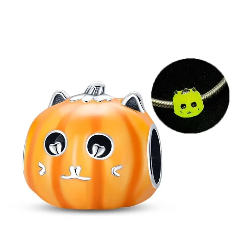 Charm Halloween Calabaza Gato Brilla