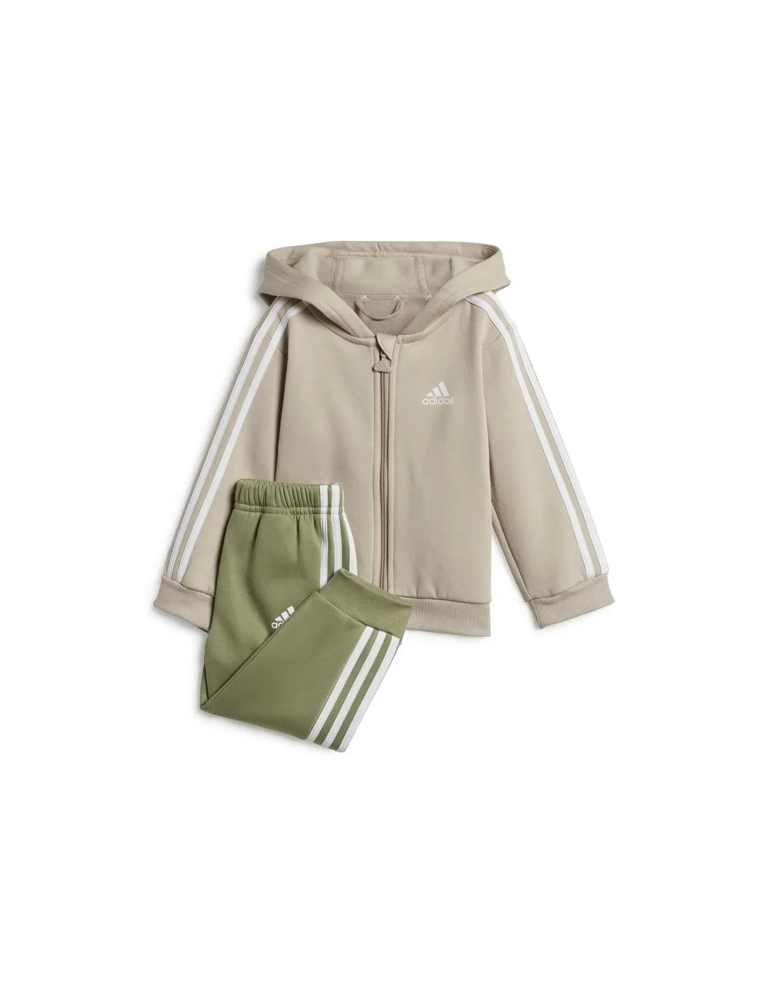 Conjunto adidas Essentials 3 Bandas Full Zip Fleece Infantil Beige