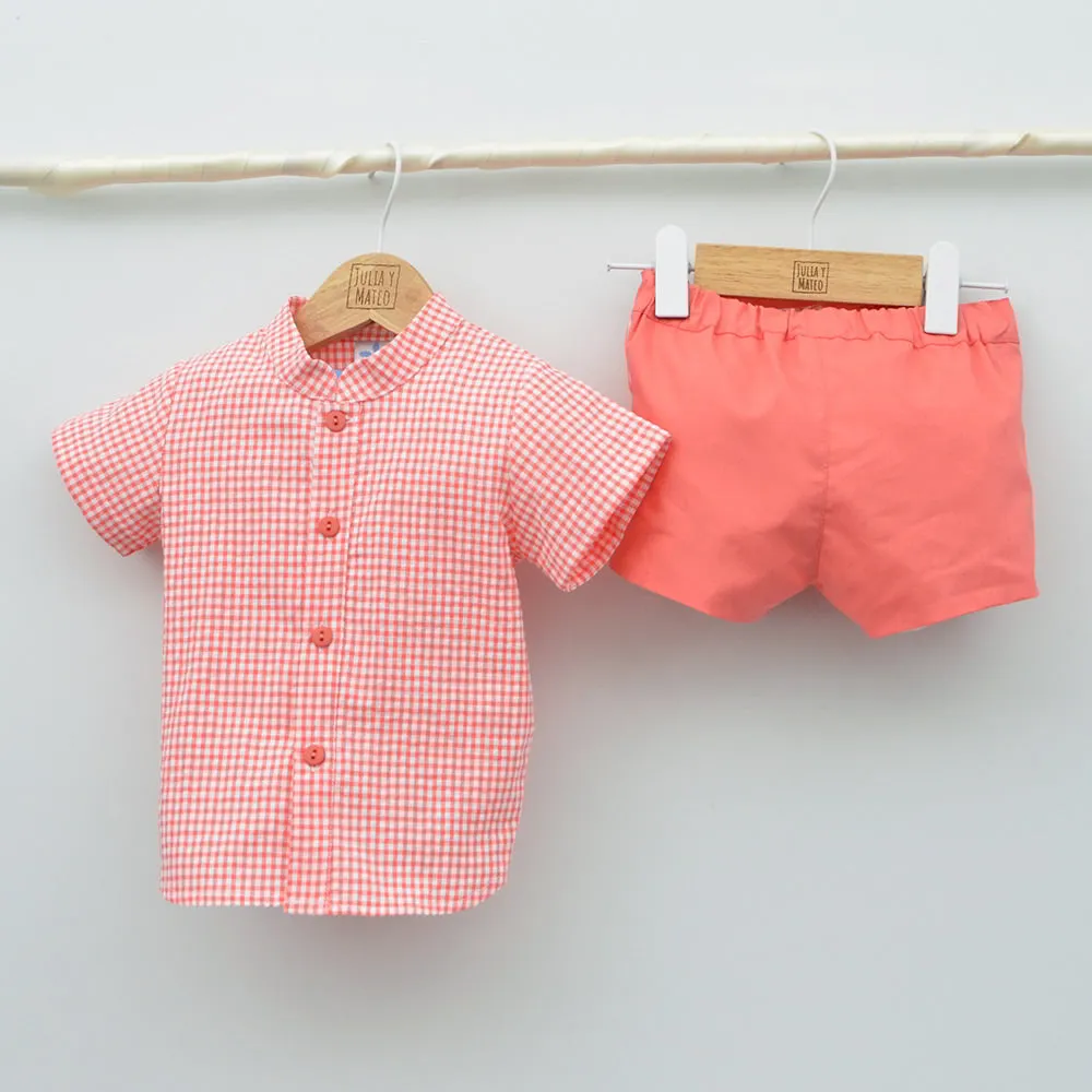 Conjunto Bebé Creta con camisa cuello Mao y pantalón