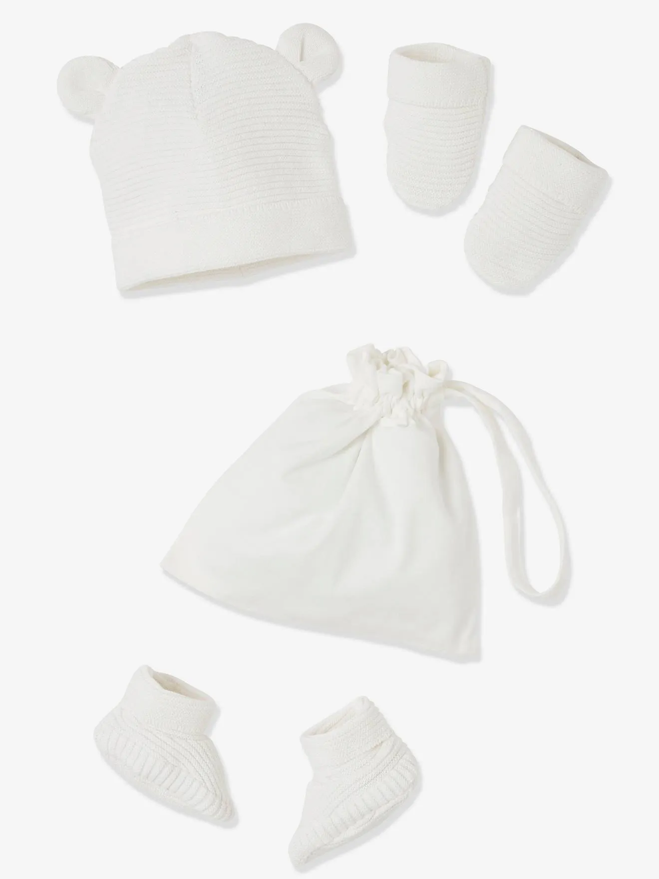 Conjunto de gorra, manoplas y patucos para recién nacido, con bolsa a juego