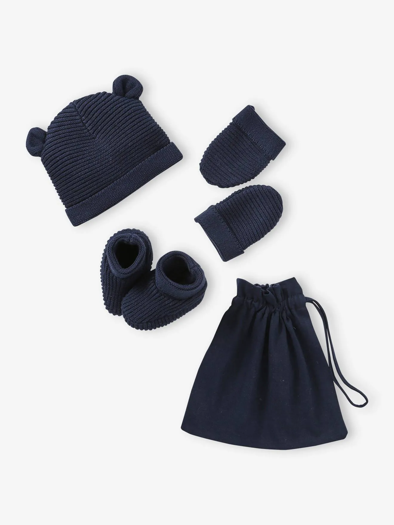Conjunto de gorra, manoplas y patucos para recién nacido, con bolsa a juego