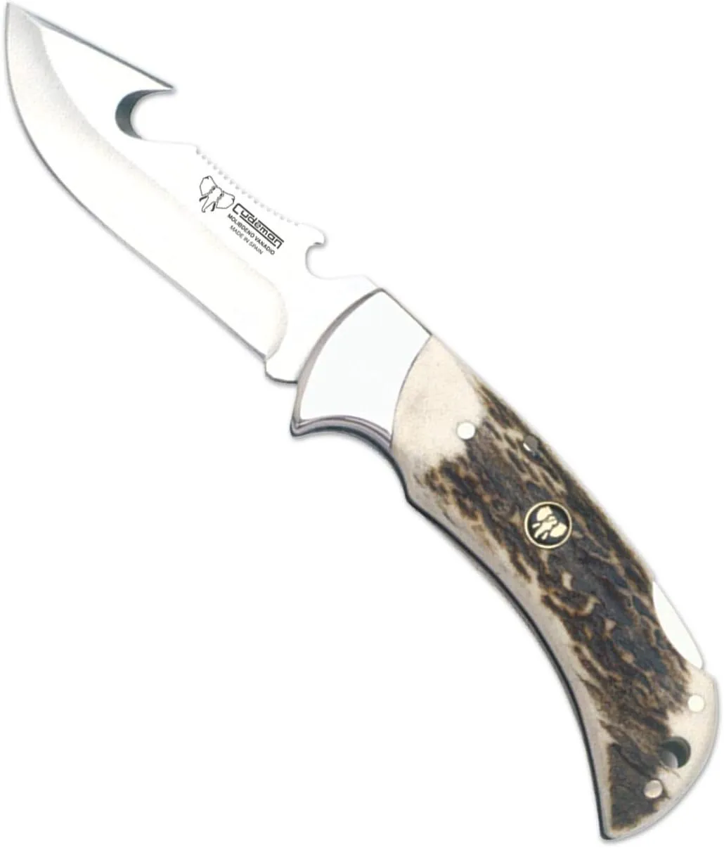 CUDEMAN NAVAJA 370C HOJA DE ACERO ACX380 DE 9 CM Y EMPUñADURA DE ASTA DE CIERVO PULIDO DE 11 5 CM PARA CAZA  PESCA  SUPERVIVEN