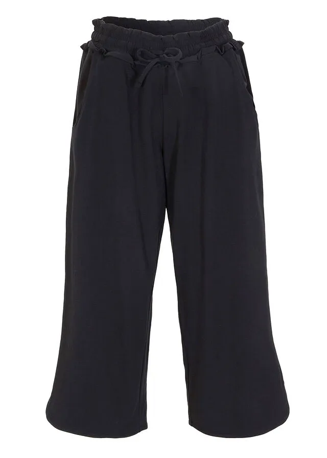 Culotte ancho de punto con largo capri y cintura cómoda Negro