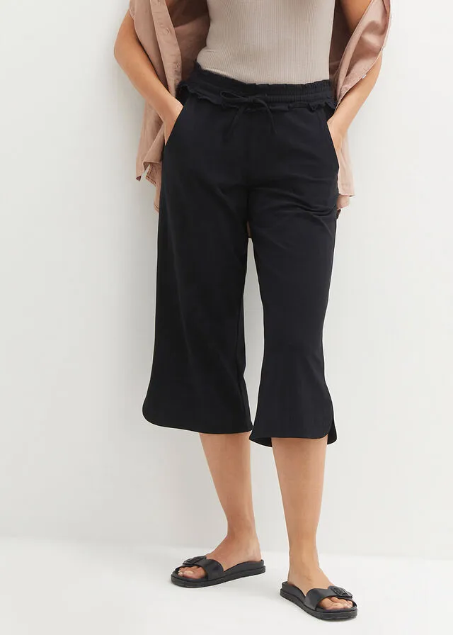 Culotte ancho de punto con largo capri y cintura cómoda Negro