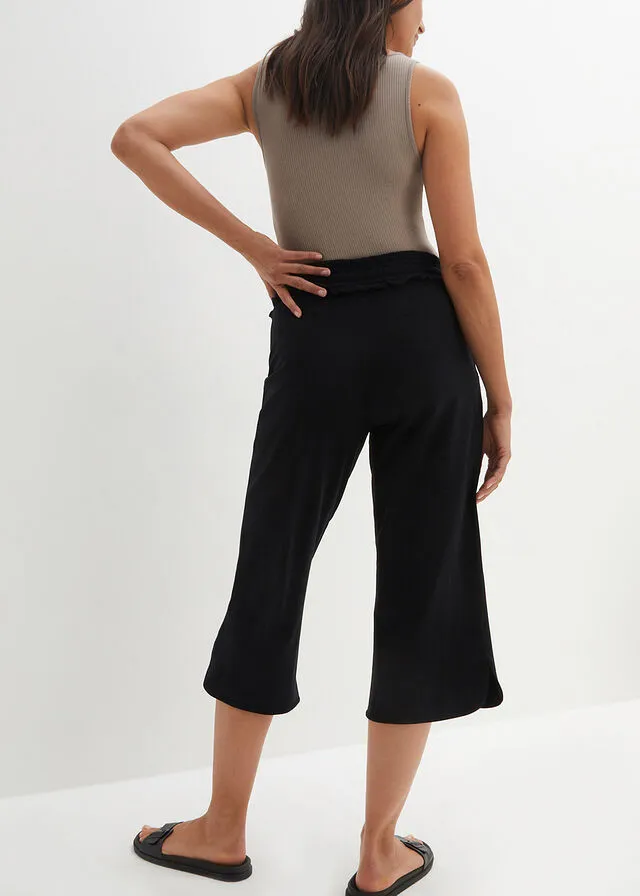 Culotte ancho de punto con largo capri y cintura cómoda Negro
