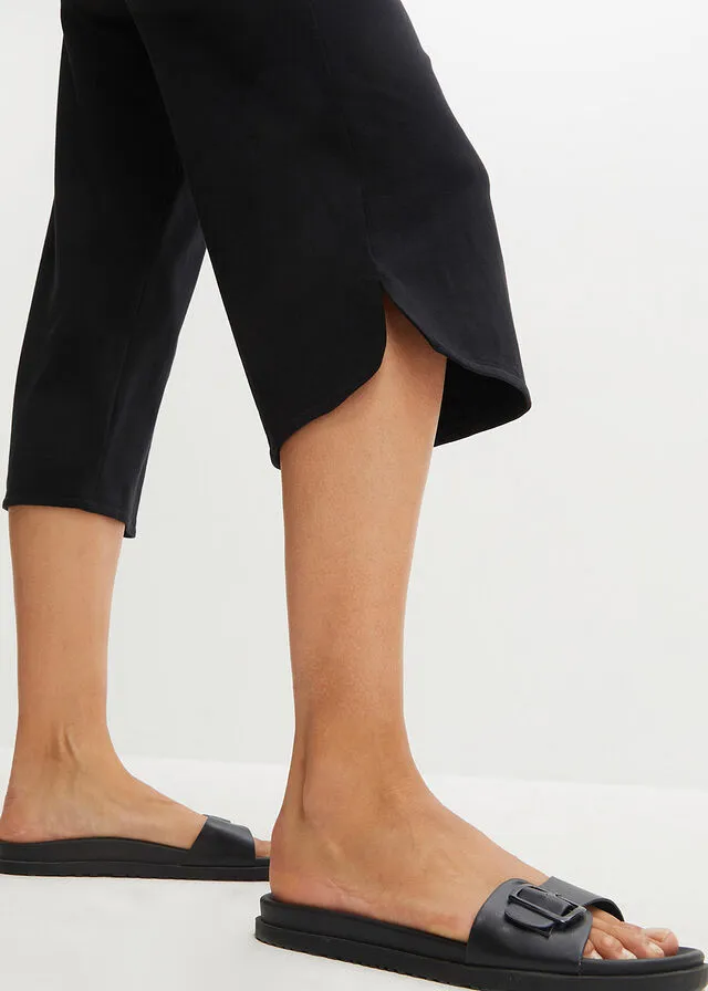 Culotte ancho de punto con largo capri y cintura cómoda Negro