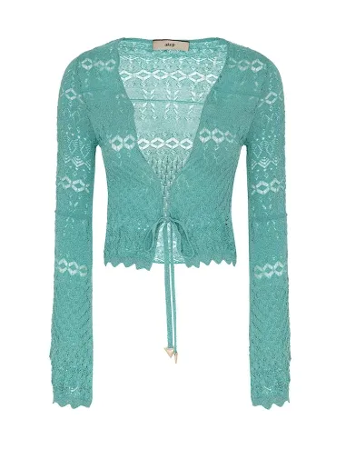 Cárdigan aguamarina de punto lurex