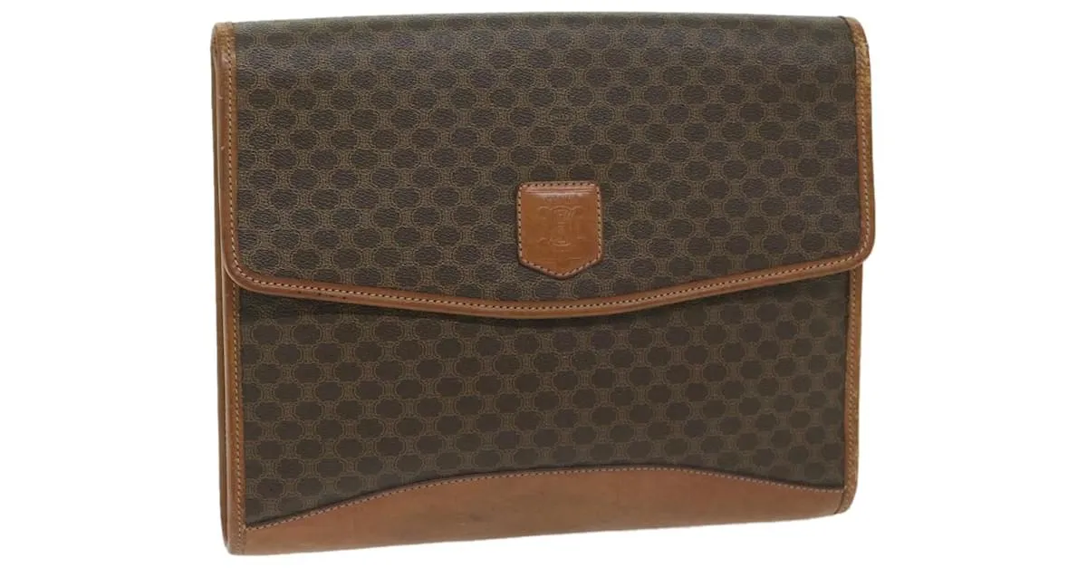 Céline CELINE Macadam Canvas Clutch Bag PVC Leather Marrón Auth 63592 Castaño 