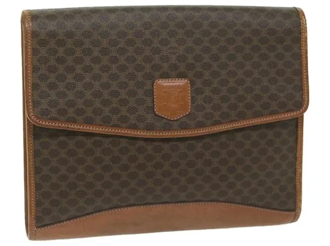 Céline CELINE Macadam Canvas Clutch Bag PVC Leather Marrón Auth 63592 Castaño 