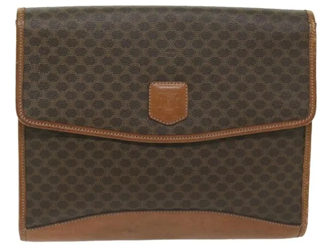 Céline CELINE Macadam Canvas Clutch Bag PVC Leather Marrón Auth 63592 Castaño 