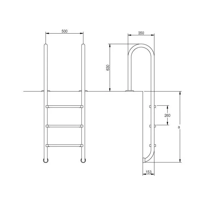 Escalera Muro Piscina Privada 3 Peldaños Electropulido
