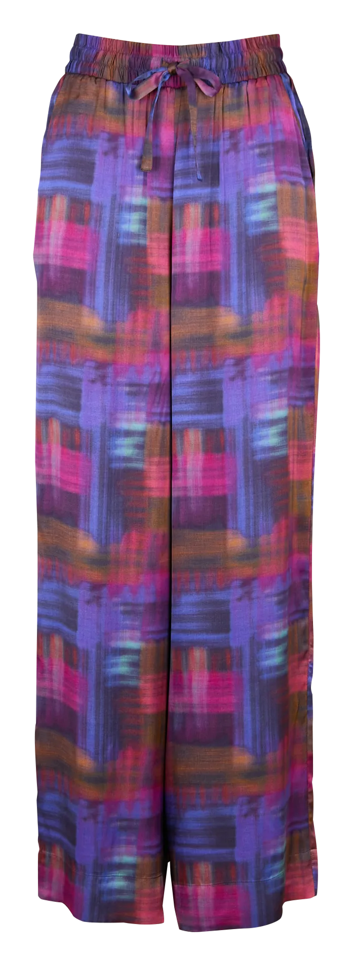 EVANOU  PANTALóN AMPLIO ESTAMPADO SATINADO EN MULTICOLOR