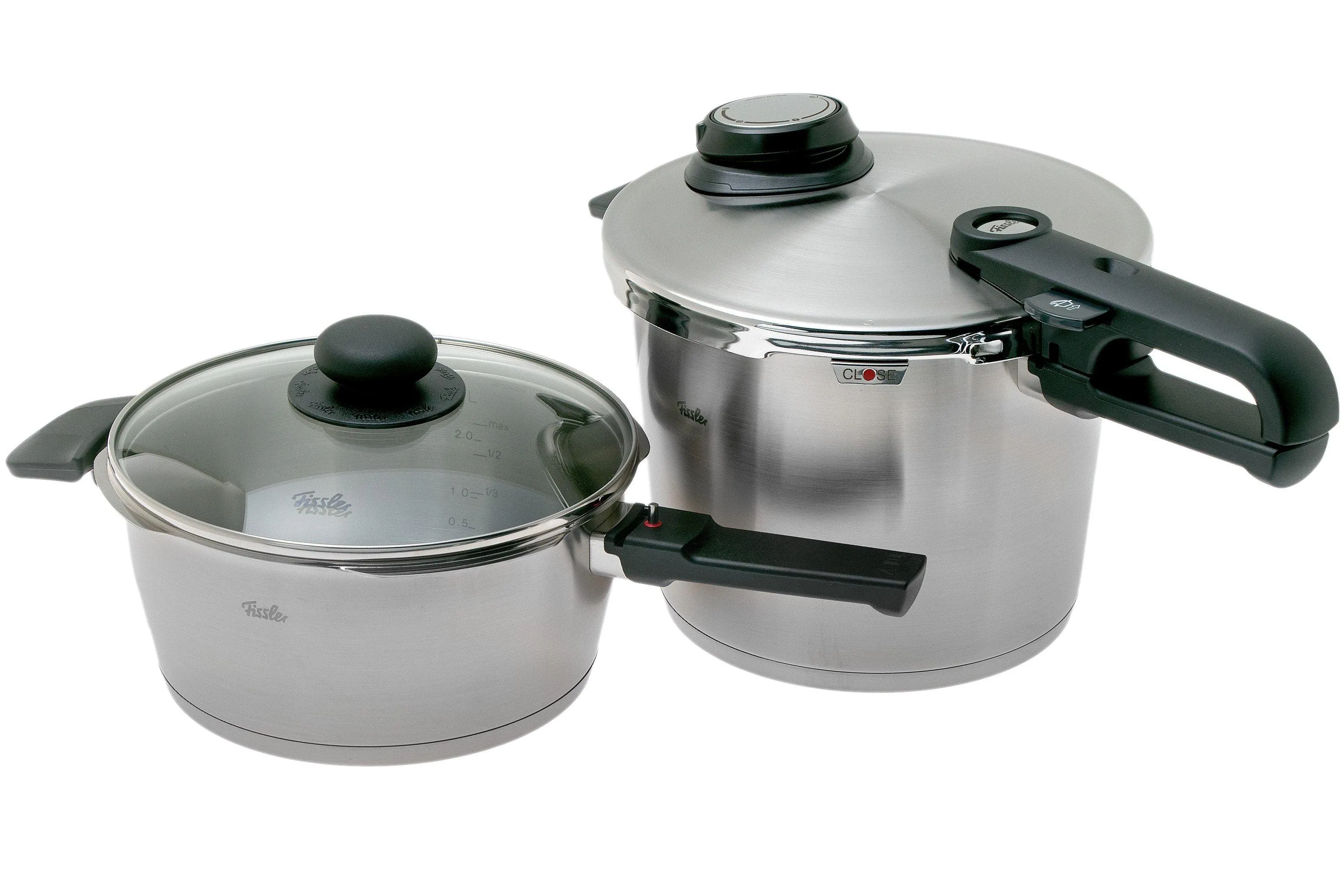 FISSLER VITAVIT PREMIUM 62241213090, JUEGO DE OLLA A PRESIóN DE 4 PIEZAS CON TAPA DE CRISTAL Y TAPA DE VAPOR