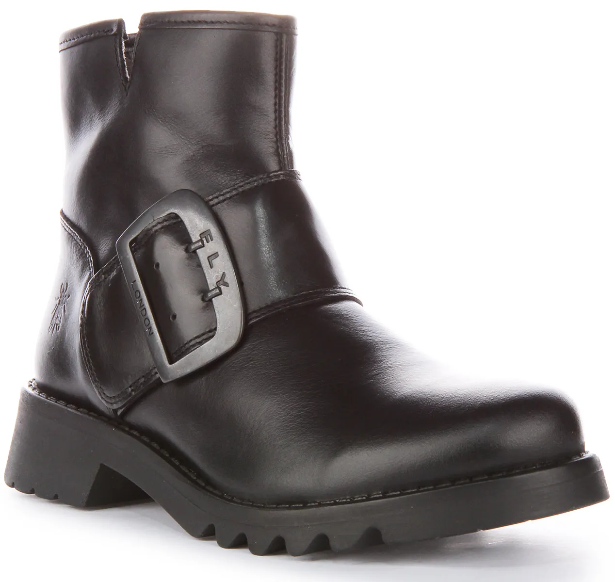 Fly London Rily991 Botines de piel con cremallera lateral para mujer en negro