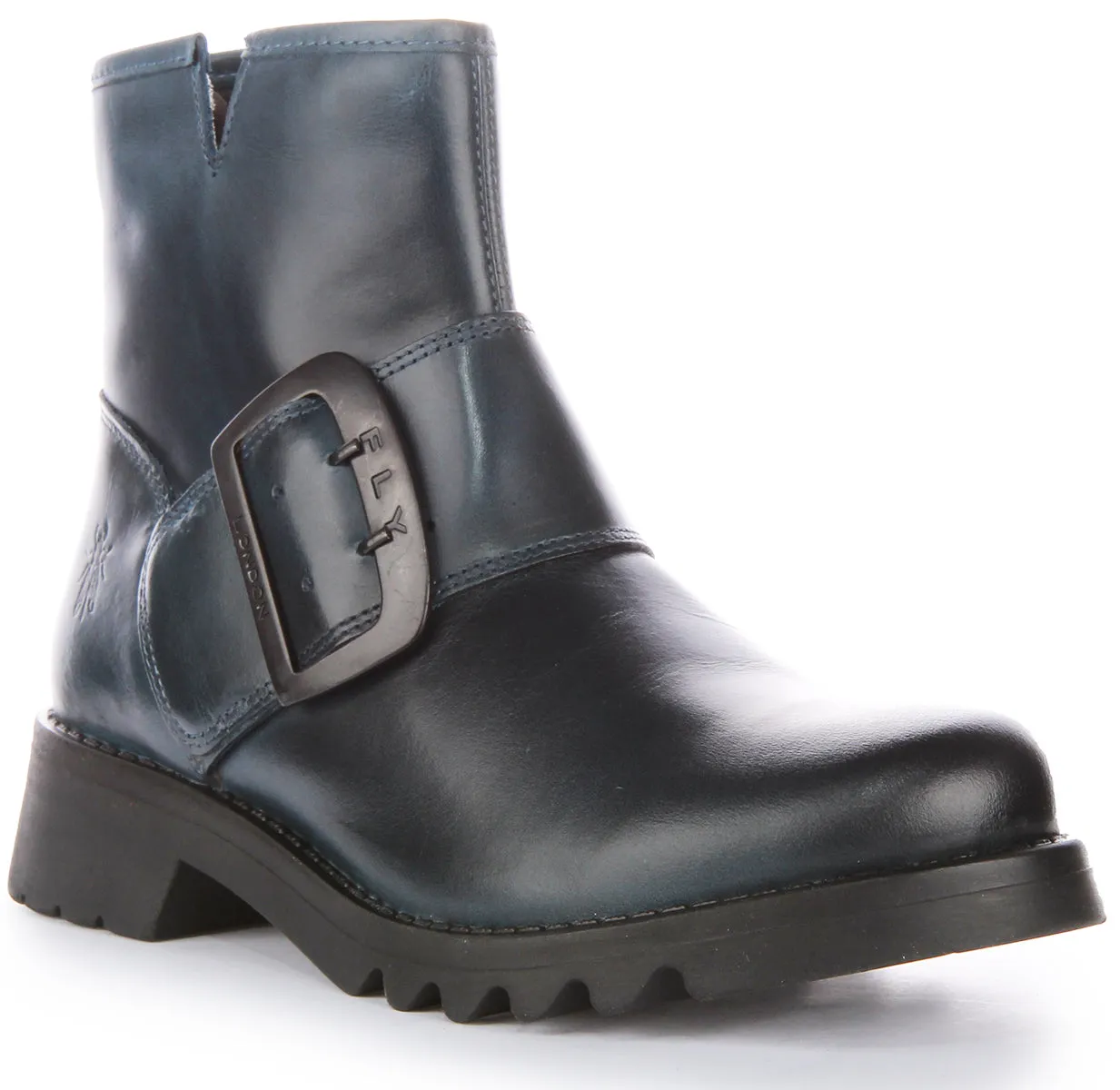 Fly London Rily991 Botines de piel con cremallera lateral para mujer en negro