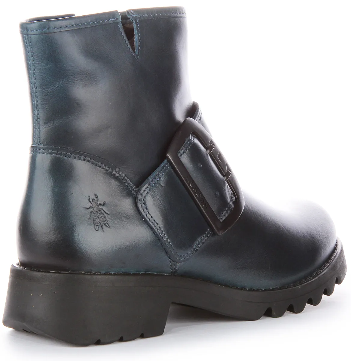 Fly London Rily991 Botines de piel con cremallera lateral para mujer en negro